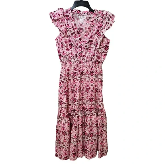 STELLA PARKER Collection 100% cotton pink & white midi dress size Medium - Picture 2 of 6